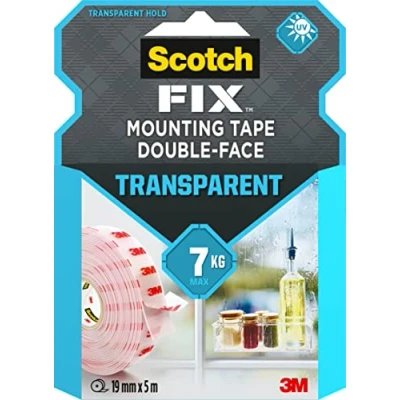 Imagen de Scotch Fix Cinta adhesiva de doble cara transparente, 19 mm x 5 m montaje permanente para usar en interiores, vidrio, azulejos, acrílico y metal