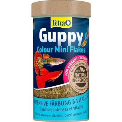 Imagen de Tetra Guppy Colour mini Flakes, Alimento completo equilibrado en forma de escamas, lata 250ml