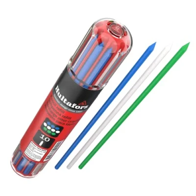 Imagen de Juego de Minas azul, verde y blanco Para lápiz carpintero 10 piezas I Hultafors con práctico dispensador fijación por clip universales 2,8 mm diferentes superficies 650140
