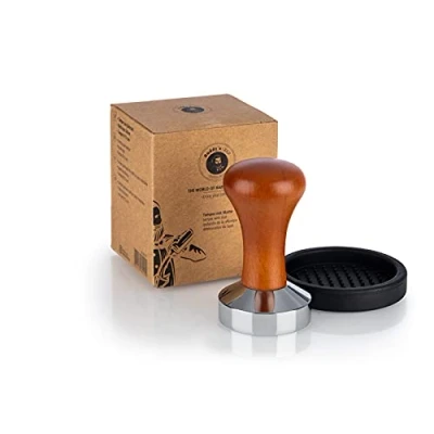 Imagen de Buddy&#039;s Bar Barista Edition, Premium Tamper, compresor de café Ø 51 mm Base, H: 9 cm, Acero Inoxidable, máquina con Alfombrilla Silicona, Mango Madera