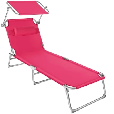 Imagen de TecTake® Tumbona Plegable con Toldo y Respaldo Regulables, Piscina Reposacabezas Parasol, Playa Resistente a la Intemperie, Tumbonas Jardín Exterior, Carga Máx. 110 kg Rosa