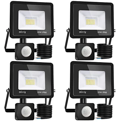 Imagen de Blivrig 4PCS 20W Focos LED Exterior con Sensor de Movimiento Blanco Cálido 3000K, 2000LM Brillante Foco Luces Detector IP66 Impermeable, Iluminación Seguridad para Garaje, Patio, Terraza