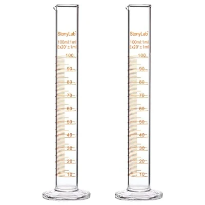 Imagen de StonyLab 2 Pack Cilindro de Medición Graduado Vidrio Borosilicato, Glass Cylinder 100 ml