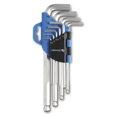 Imagen de Hogert Technik HT1W802 Juego de atornilladores acodados 1.5, 2.0, 2.5, 3.0, 4.0, 5.0, 6.0, 8.0, 10.0 Acero cromo vanadio 9