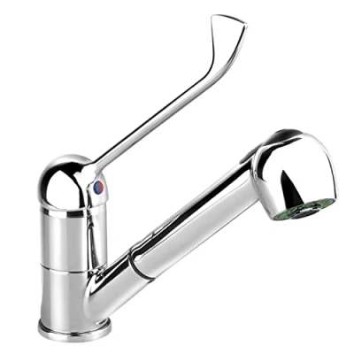 Imagen de GOLDMAN SERVICE Grifo de Cocina extraíble spray ducha Monomando Gerontológico palanca larga codo Uso doméstico medical sanitario hospitales laboratorios hostelería industria