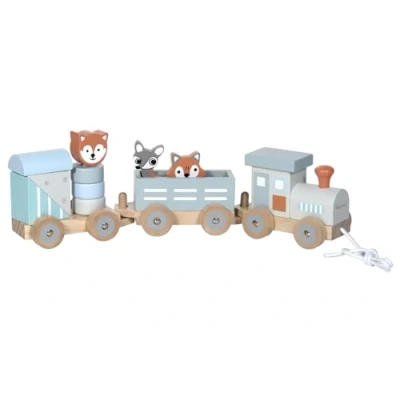 Imagen de Kindsgut Tren de Madera, con Bloques construcción Madera y Animales zoológico, Colores sutiles, Materiales respetuosos el Medio Ambiente Libres sustancias nocivas, Rayas