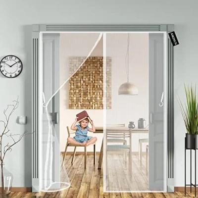 Imagen de Mosquitera Magnetica,Cortina para Puertas 165 x 210 cm Cierre Magnético Automático Evita el Paso de Insectos,para Puerta Balcón Sala Estar Patio,Blanco
