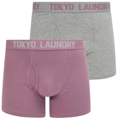 Imagen de Hillside 2 (2 Pack) Boxer Shorts Set in Light Grey Marl/Grapeade Tokyo Laundry M