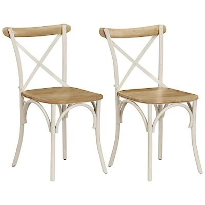 Imagen de vidaXL 2X Sillas Cruzada Mobiliario Decoración Hogar Muebles Cocina y Comedor Accesorios Articulos Casa Blancas 51x52x84cm Madera de Mango Maciza
