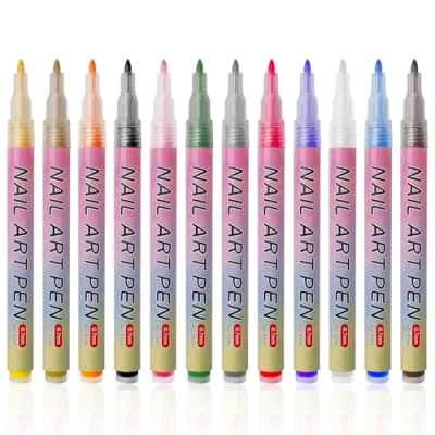 Imagen de MeoZynxadril 12 Colores Bolígrafo de Uñas, 3D Nail Art Pens, Lápices para Decorar Point Grafiti Pen Set, Bolígrafos Manicura, Pintar DIY, Arte Uñas