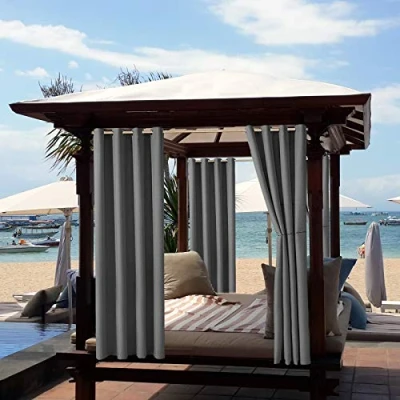 Imagen de ele ELEOPTION Cortinas de Exterior, Resistentes al Agua, Protección UV, Cortina Exterior con Ojales, Opaca para Jardín, Patio, Balcón, Gris Oscuro, 1 Trozo / 132 X 240cm