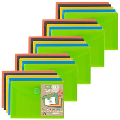 Imagen de eco eco077x25 A7 50% Reciclada Colores Surtidos Carteras Press Stud (Paquete de 25)