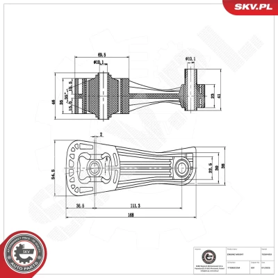 Imagen de ESEN SKV 75SKV051 Soporte de motor posterior Rodamiento caucho metal Caucho, Plástico 168mm 46mm RENAULT: Kangoo I, I Express, Scénic 1