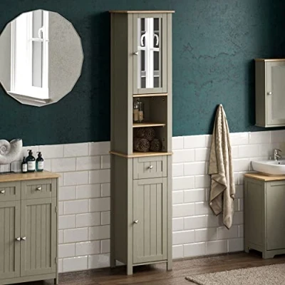 Imagen de Bath Vida Mueble de baño Priano alto con espejo, armario almacenamiento pie, unidad Tallboy gris