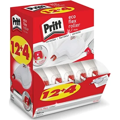Imagen de Rouleau correcteur Pritt ECO Flex Sideway, application latérale, réécriture immédiate, pointe flexible, largeur env. 4,2 mm, longueur 10 m, set économique de 16 rouleaux