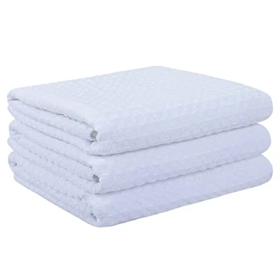 Imagen de VIVOTE Paquete de 3 Toallas Secado Microfibra, Toalla Waffle, Limpieza, té Super absorbentes 40 cm X 56 Blanco