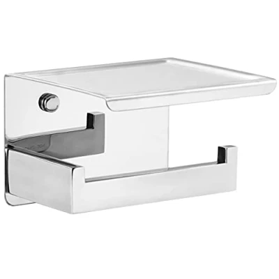 Imagen de HITSLAM Porta Rollos de Papel Higienico, Portarrollos Baño Adhesivo, Soporte Higienico con el Teléfono Móvil Estante, para Higiénico sin Taladro o Montado Pulido Plata