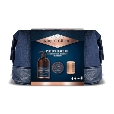 Imagen de King C. Gillette Set Regalo Neceser: Gel Limpiador Para Barba Y Rostro + Bálsamo Peine