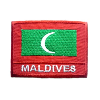Imagen de Maldivas Bandera Parches Termoadhesivos Bordados Aplique Para Ropa, Tamaño: 4,9 x 6,9 cm