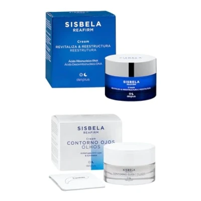 Imagen de Pack 2 Crema Facial Revitaliza y Reestructura 50 ml. con ácido Ribonucleico RNA Todo tipo de pieles + Contorno Ojos 15 Antiarrugas e Iluminador Sisbela Reafirm. pieles. Deliplus