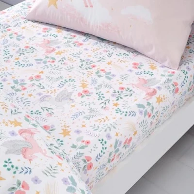 Imagen de Catherine Lansfield Fairytale Unicorn Sábana Bajera Ajustable Individual, Color Blanco
