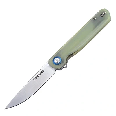 Imagen de Harnds Cuchillo de bolsillo plegable Wind Flipper Hoja G10 con cojinetes cerámica supervivencia para camping y EDC (Cian transparente)