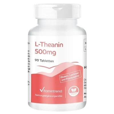 Imagen de L Teanina 500mg aminoácido por dosis diaria 90 comprimidos alta segura vegano suplementos biodisponibles de Alemania Vitamintrend