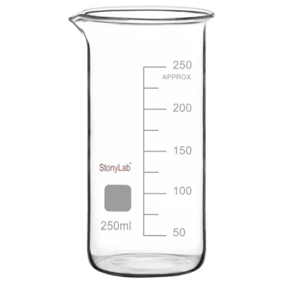 Imagen de stonylab Vaso de Vidrio, Paquete 1, alto Graduado Vidrio Borosilicato con Pico Vertedor, Laboratorio, 250 ml