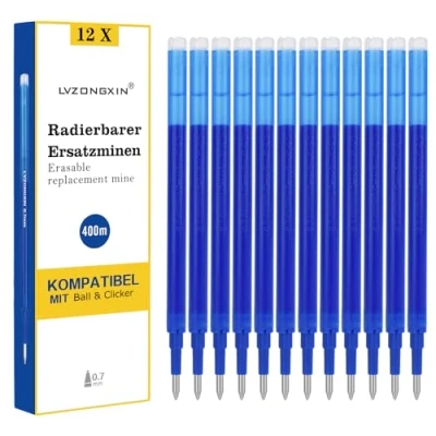 Imagen de [12 unidades] Recambio borrable LVZONGXIN compatible con Pilot Frixion [Azul], bolígrafo borrable, punta de 0,7 mm, recarga tinta (azul) (azul, 12)