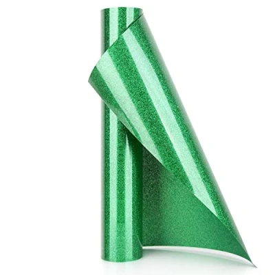 Imagen de YURROAD Vinilo Textil Purpurina Verde 100cm x 30cm Termoadhesivo Brillo de Transferencia Térmica HTV Iron on Camiseta Ropa Gorras (Verde)