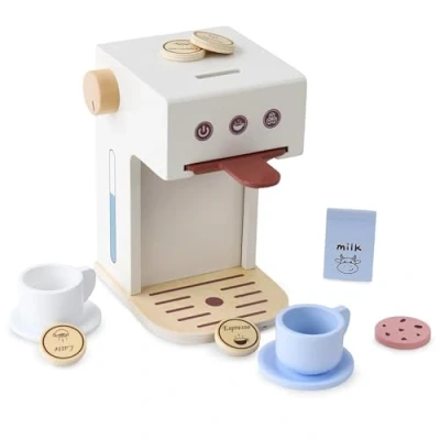 Imagen de Mamabrum Máquina de café madera para niños 3+, juego rol barista con accesorios, cafetera cápsulas juguete creativo