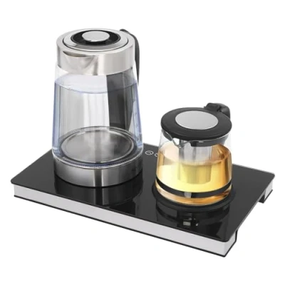 Imagen de Hervidor de agua eléctrico doble 1800 W, 2,5 L, con 5 ajustes temperatura, pantalla LCD, cafetera transparente control táctil, máquina té