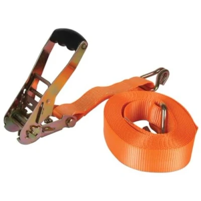 Imagen de Toolland Correa de Aterrizaje, en 2 Partes, con Tensor trinquete y Ganchos Dedos Apretados, para la estiba Cargas Pesadas, máx. 4,500 kg, poliéster, Naranja, 50 mm x 8 m