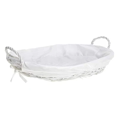 Imagen de HERSIG Bandeja Mimbre Natural Cesta Ovalada con Forro y Asas 45 x 33 7 cm Blanco