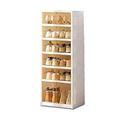 Imagen de Zapatero Modular Plegable con Puerta Transparente, Armario para Zapatos. Caja de Zapatos Apilable Transparente. Organizador Calzado Sin Instalación Resistente al Polvo. (6 Modulos 12 Pares)