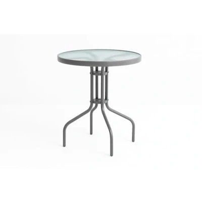 Imagen de HERSIG Mesa de Acero y Vidrio Templado Redonda Color Gris para Jardin, terraza o balcón. Medidas 60x70cm