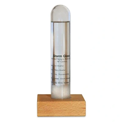 Imagen de Kikkerland Barómetro Storm Glass de Cristal, con Base Madera Haya, 3 x 4,3 20,9 cm