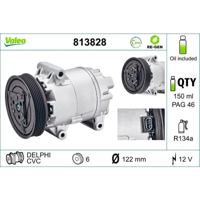 Imagen de VALEO 813828 compresor de Aire Acondicionado CVC 12 PAG 46 R 134 a con aceite REFERENCIA RENOVADA RENAULT: MEGANE 2