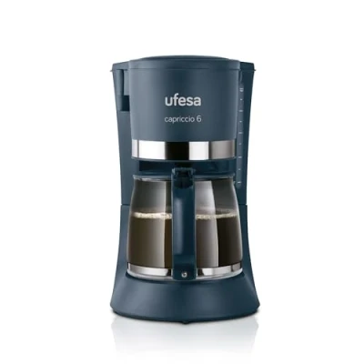 Imagen de Ufesa Capriccio Cafetera de Goteo, 6 Tazas, 600W, Jarra 0.6L, Filtro Permanente, Placa Calefactora Antiadherente, Sistema Antigoteo, Auto Apagado, Azul/Verdoso