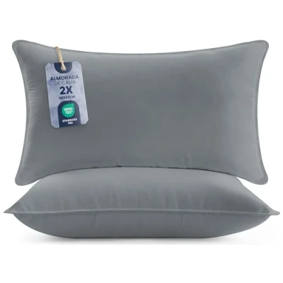 Imagen de Utopia Bedding Almohadas (2 Unidades) 40 x 80 cm de Primera Fibra Hueca Virgen Siliconada Suave Fácil Cuidado (Gris)