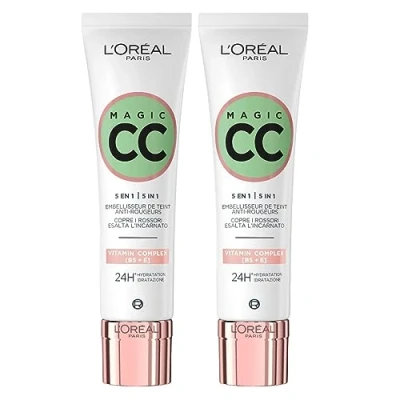 Imagen de L&#039;Oréal Paris Magic CC Cream 24H Hidratante Anti Rojeces Crema Verde 5en1 Tono Universal Efecto Piel Aterciopelada Larga Duración 2 x 30ml frascos