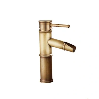 Imagen de 20.8cm alto Cascada Grifo de bambú diseño, Baño Lavabo Grifo, Función Regulación Agua Fría y Caliente, Monomando Grifos Vendimia Latón