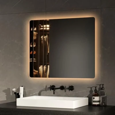 Imagen de EMKE Espejo de baño retroiluminación LED 60 x 50 cm, con luz, Interruptor mecánico y antivaho, Dos Colores luz Blanca cálida