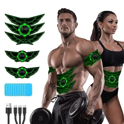 Imagen de SEVEKO Abdominales Electroestimulacion, Electroestimulador Muscular Abdominales, EMS Cinturón Abdominal, 8 Modos y 15 Intensidades, 10 Hidrogeles de Repuesto （Verde）