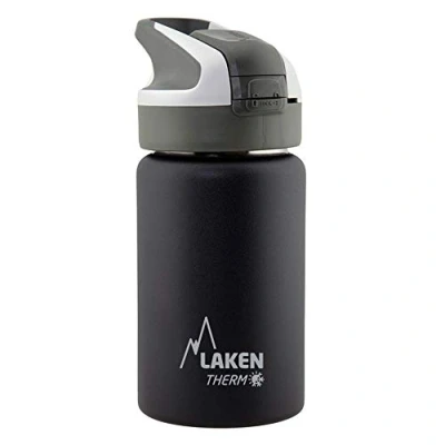 Imagen de LAKEN Botella de Agua Térmica al Vacío Acero Inoxidable Doble Pared (0,35L Negro) Tecnología 24 Horas Frío Ideal para Trabajo o Deporte Cierre Hermético y Uso Vertical