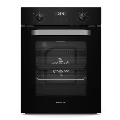 Imagen de Klarstein SmartSlim Horno Eléctrico Empotrable 49L, 9 Funciones, Temporizador Digital, Limpieza a Vapor, Grill Ventilado, Cristal Negro, Clase Energética A, 45 cm