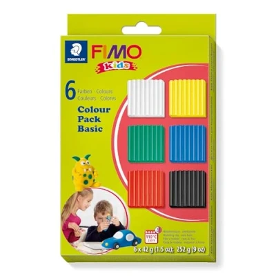 Imagen de STAEDTLER 8032 01. Bloques de Pasta para modelar Fimo Kids. Pack con 6 Pastillas Colores Variados, Arcilla, Basic Set, 252