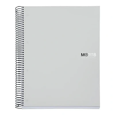 Imagen de Miquelrius Cuaderno Notebook The Original, 8 franjas de colores, Cubierta polipropileno opaco, Tamaño A4 (210 x 297 mm), 4 Taladros, 200 Hojas 70 g/m², Cuadrícula 5 mm, Color Gris