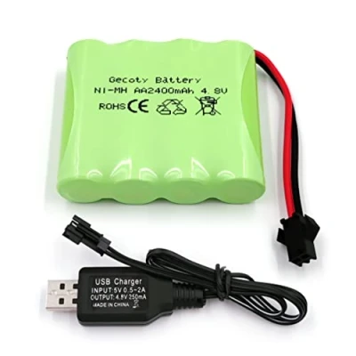 Imagen de Gecoty® Paquete de baterías recargables Ni MH AA 4,8 V y 2400 mAh con cable carga (enchufe SM)