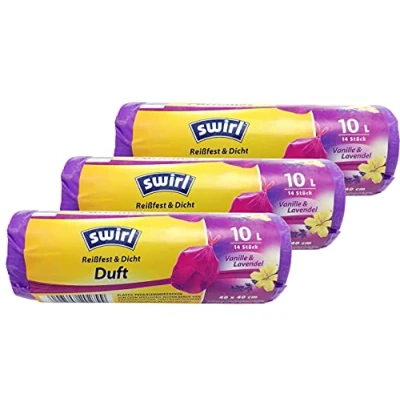 Imagen de Swirl Bolsas de basura perfumadas lavanda con cordón, 10 litros, 3 rollos 14 bolsas, color morado